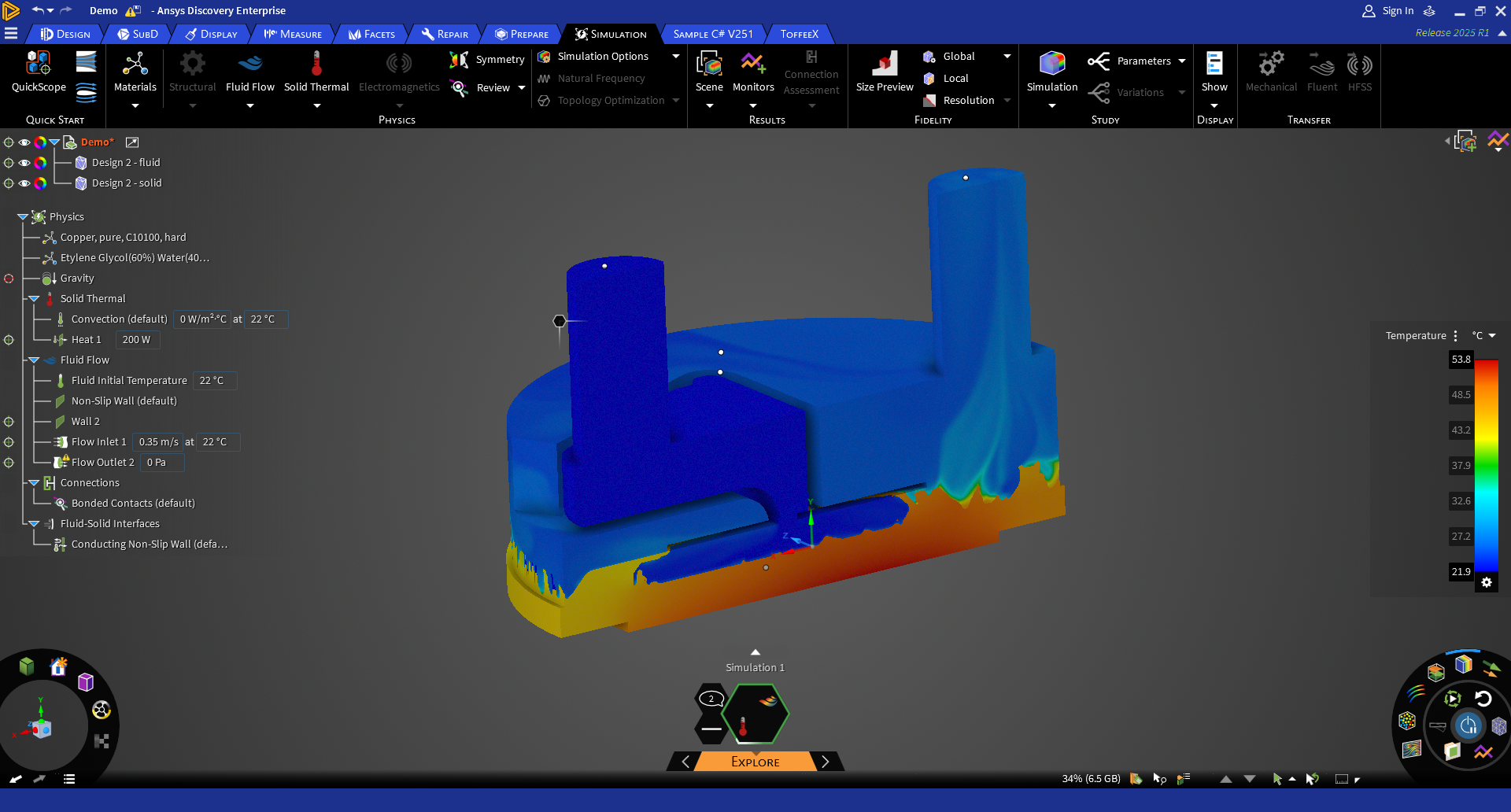 Temperature contour in Discovery Simulation for ToffeeX