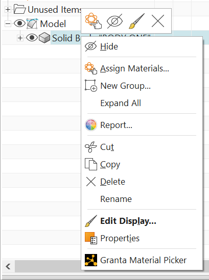 Material Model Picker Context Menu Option