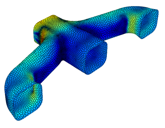 PyFluent post-processing showing an iso-surface of the velocity of flow in an exhaust manifold.